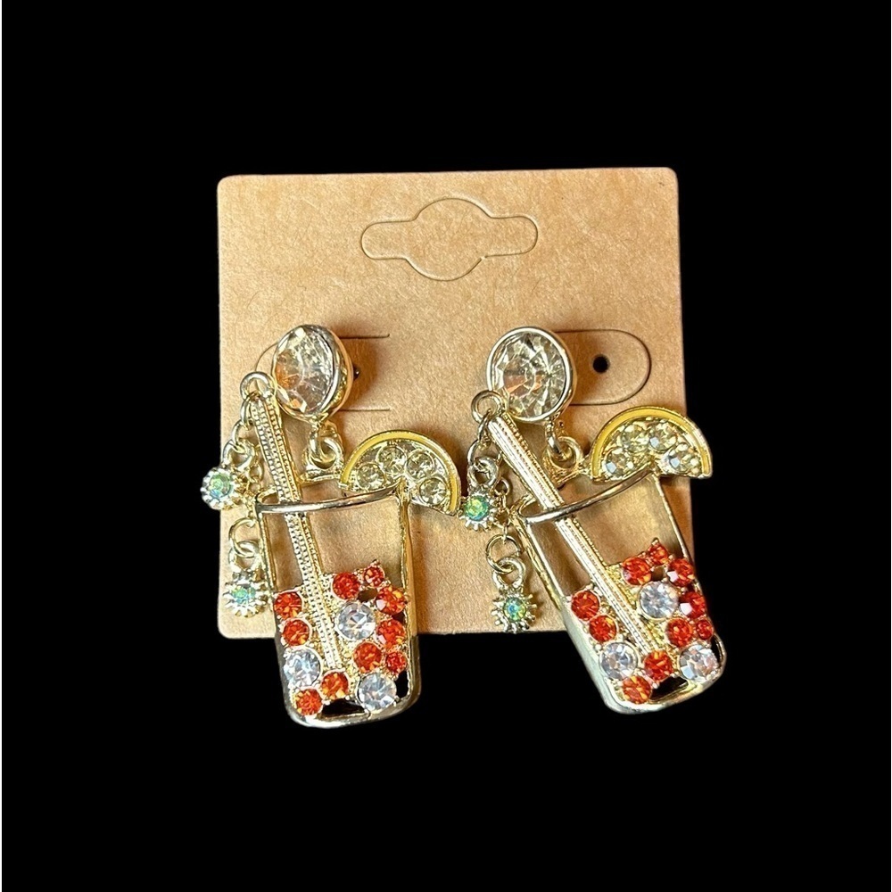Tropical Drink Rhinestone Dangle Earrings NWOT